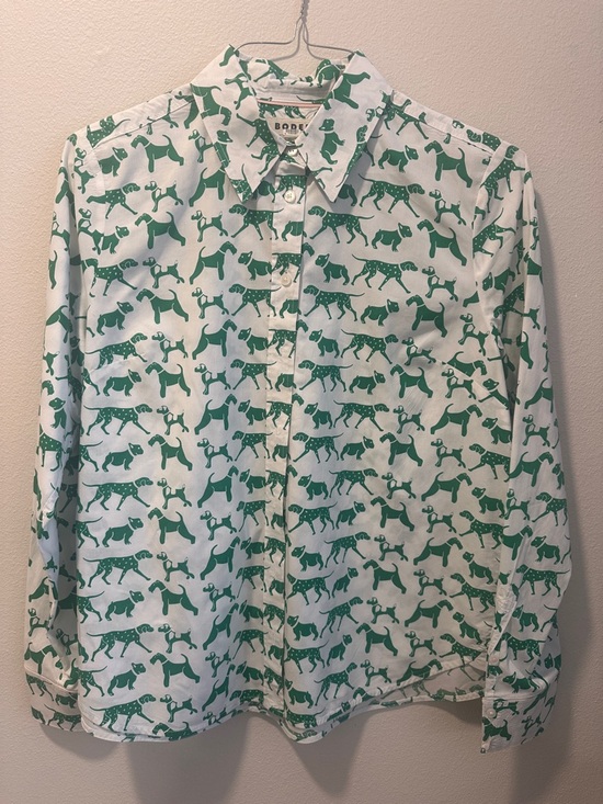 Boden Tops - Boden White Button-Down Shirt with Green Dog Print